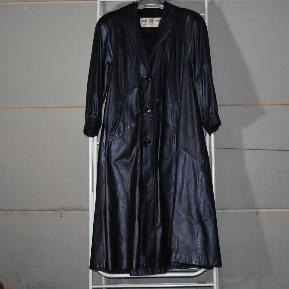 Women's Vintage Leather Coat - Gunmetal Blue
